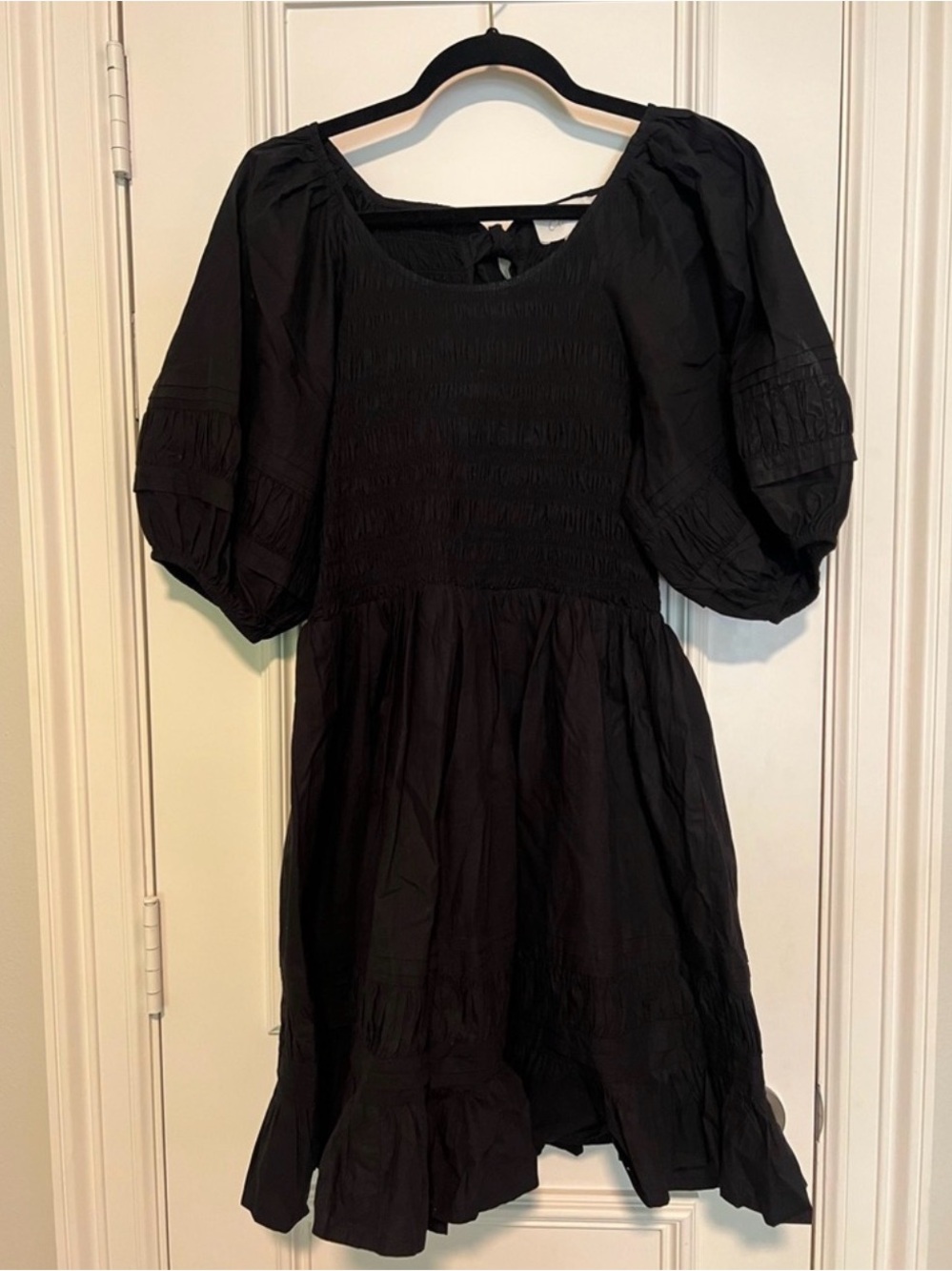 Cleobella womens LBD black short sleeve short dress bow large coquette cute 🖤 - Picture 2 of 5